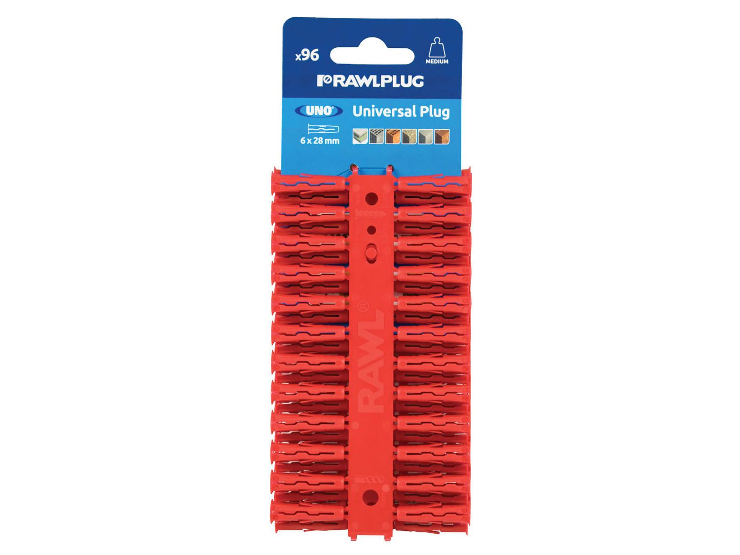 Rawlplug RAW68520 Red UNO Plugs 6 x 28mm (Card 96)