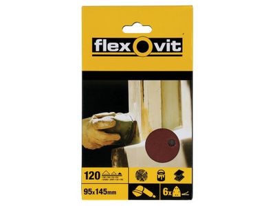Flexovit FLV26409 Detail Hook &amp; Loop Sanding Sheets 95x145mm Fine 120G (Pack 6)