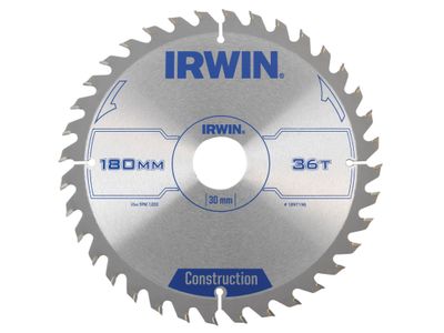 IRWIN IRW1897196 Construction Circular Saw Blade 180 x 30mm x 36T ATB
