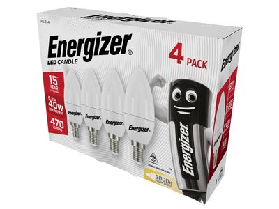 Energizer ENGS14330 LED SES (E14) Opal Candle Non-Dimmable Bulb, Warm White 470 lm 5.2W (Pack 4)