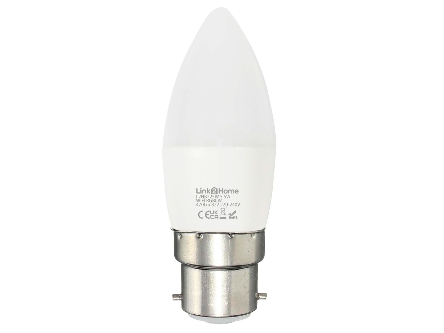 Link2Home LTHB225W Wi-Fi LED BC (B22) Opal Candle Dimmable Bulb, White + RGB 470 lm 5.5W