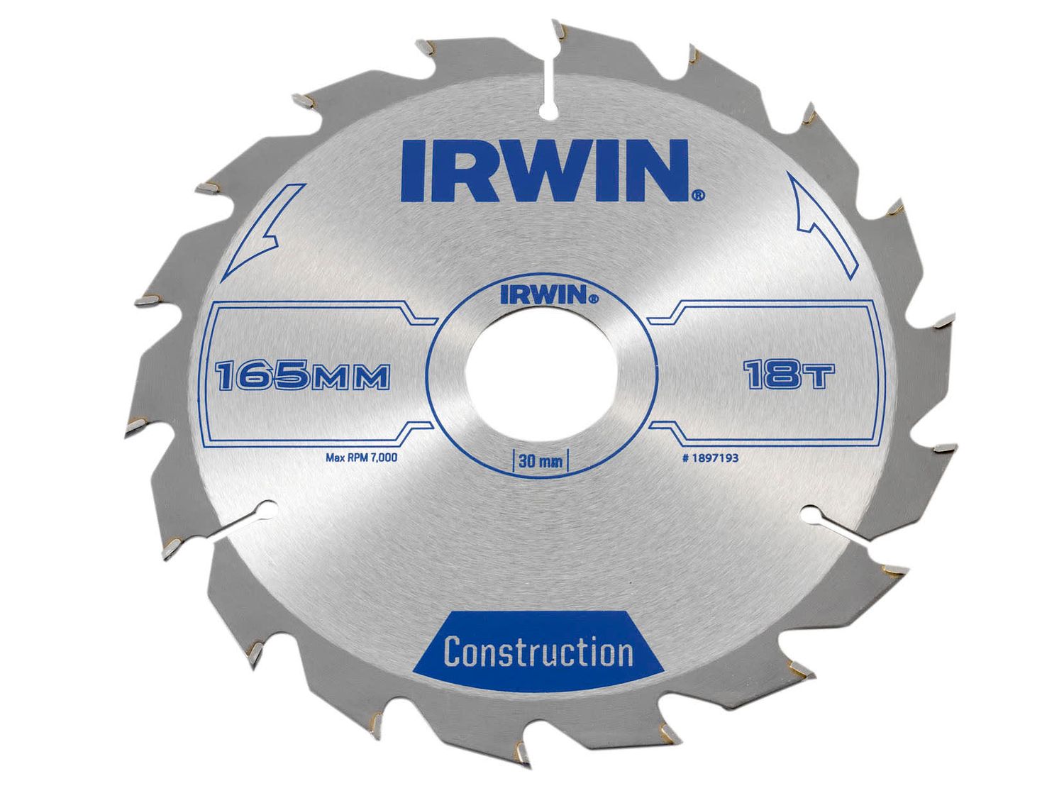 IRWIN IRW1897193 Construction Circular Saw Blade 165 x 30mm x 18T ATB