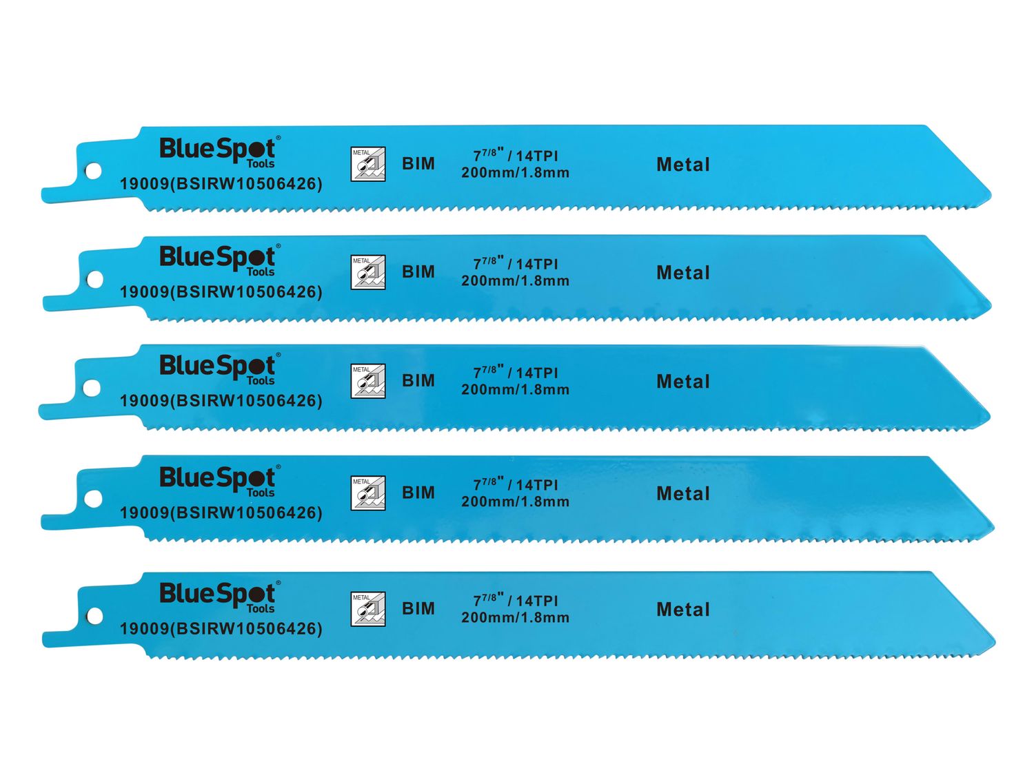 BlueSpot Tools B/S19009 Bi-Metal Reciprocating Saw Blade 240mm x 5 TPI Pack of 5