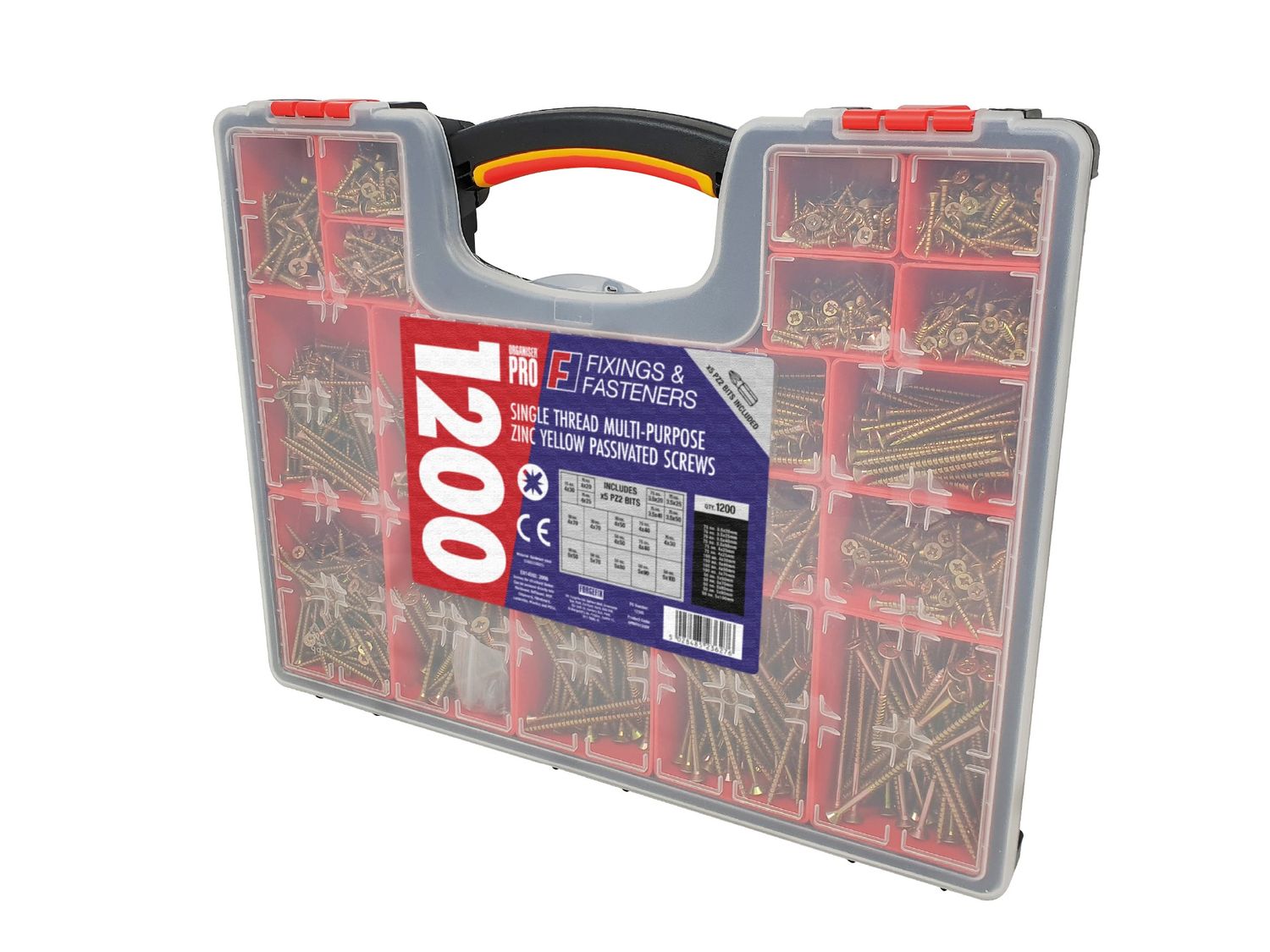 ForgeFix FORMPS1200Y Organiser Pro Multi-Purpose Wood Screw Kit, 1200 Piece