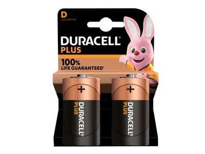 Duracell DURD100PP2 D Cell Plus Power +100% Batteries (Pack 2)