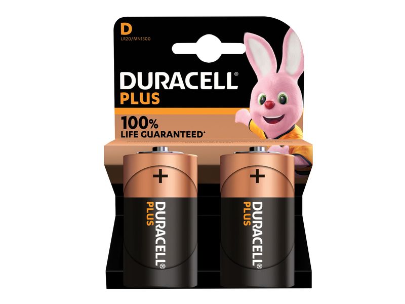 Duracell DURD100PP2 D Cell Plus Power +100% Batteries (Pack 2)