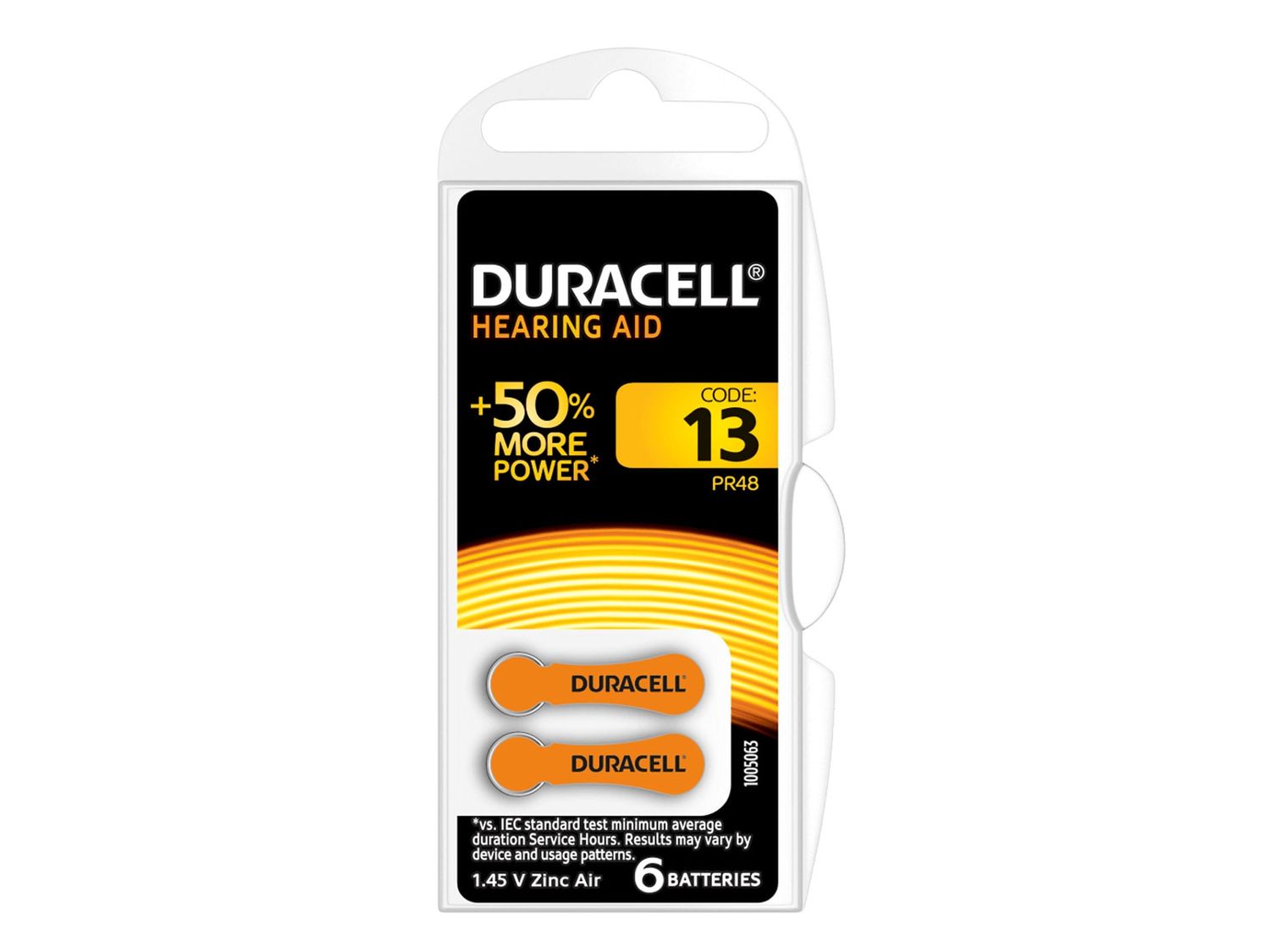 Duracell DUR13 Specialty Hearing Aid Batteries Size 13 (6 Pack)