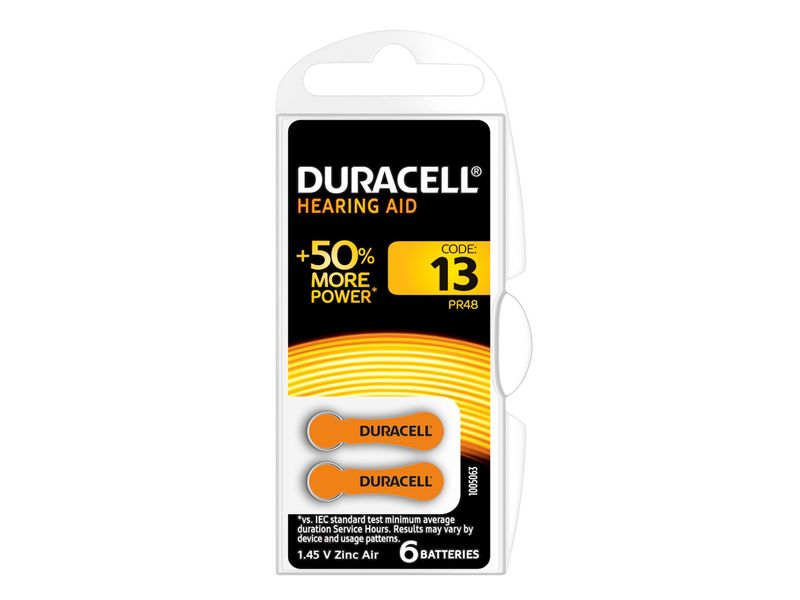 Duracell DUR13 Specialty Hearing Aid Batteries Size 13 (6 Pack)