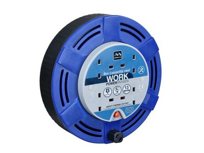 Masterplug MSTMCT08134R Cassette Cable Reel 240V 13A 4-Socket Thermal Cut-Out Blue 8m