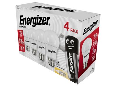 Energizer ENGS14423 LED BC (B22) Opal GLS Non-Dimmable Bulb, Warm White 1521 lm 13.2W (Pack 4)