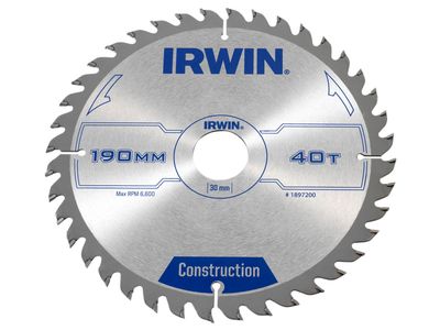 IRWIN IRW1897200 Construction Circular Saw Blade 190 x 30mm x 40T ATB