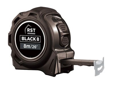 R.S.T. RSTRSTBLACK8 Black Tape Measure 8m/26ft (Width 25mm)
