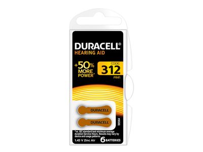 Duracell DUR312 Specialty Hearing Aid Batteries Size 312 (6 Pack)