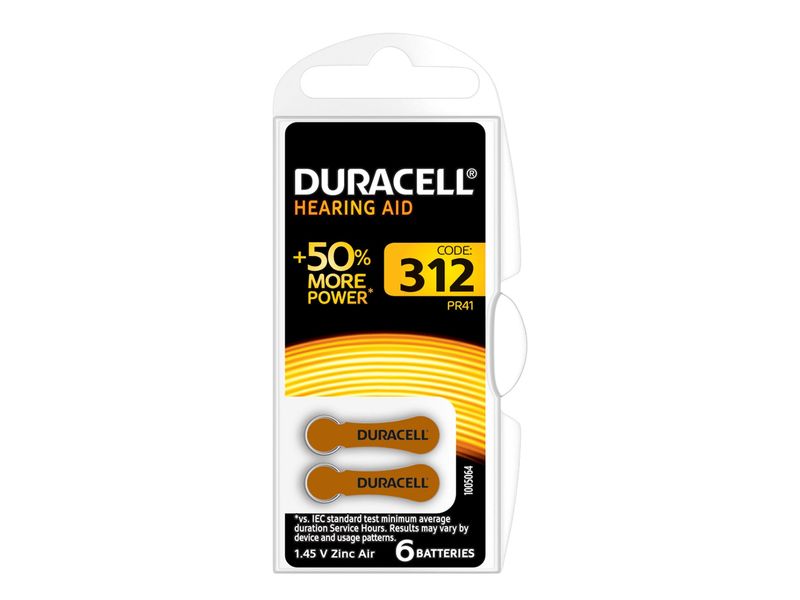 Duracell DUR312 Specialty Hearing Aid Batteries Size 312 (6 Pack)