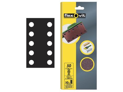 Flexovit FLV26498 1/2 Sanding Sheets Perforated Coarse 50 Grit (Pack 10)