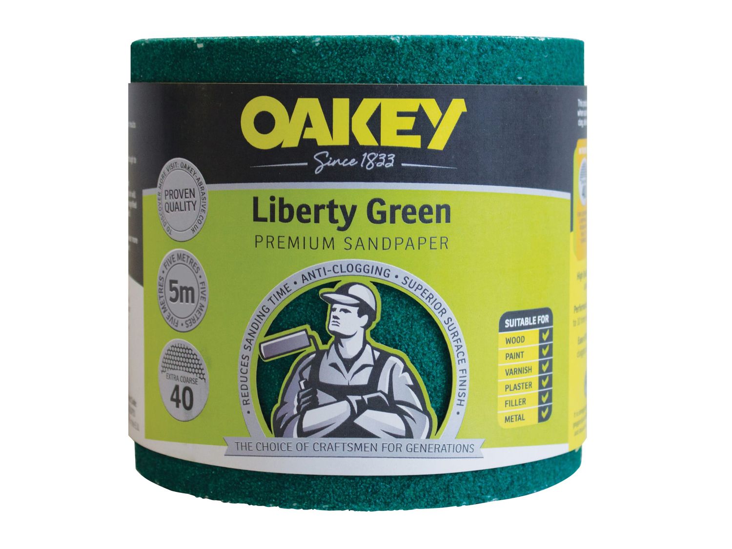 Oakey OAK30395 Liberty Green Sanding Roll 115mm x 5m Extra Coarse 40G