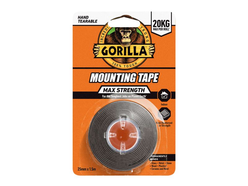 Gorilla Glue GRGGMSIMTBK Max Strength Indoor Mounting Tape 25mm x 1.5m Black