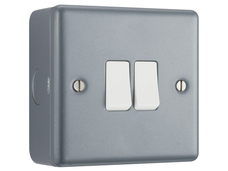 Masterplug MSTMC542 Metal Clad 2-Gang 2-Way Light Switch