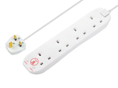 Masterplug MSTSRG4210 Extension Lead 240V 4-Gang 13A White Surge Protected 2m