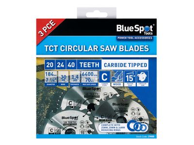 BlueSpot Tools B/S19400 184mm Circular Saw Blade Set, 3 Piece