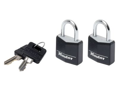 Master Lock MLK9130TBLK Aluminium Black Vinyl Cover 30mm Padlock 4-Pin - Keyed Alike x 2