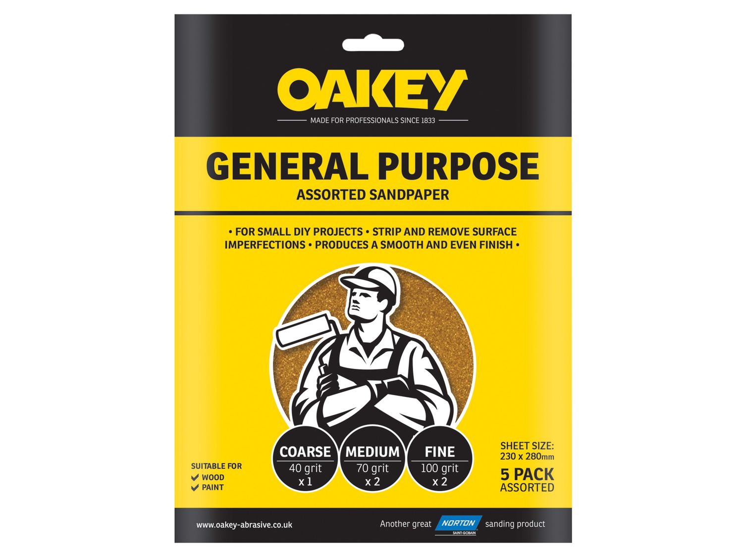 Oakey OAK58290 Glasspaper Sanding Sheets 230 x 280mm Course/Extra Coarse 40G (5)