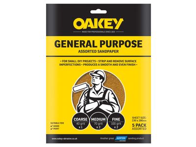 Oakey OAK58290 Glasspaper Sanding Sheets 230 x 280mm Course/Extra Coarse 40G (5)