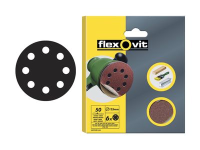 Flexovit FLV26707 Hook &amp; Loop Sanding Disc 125mm Coarse 50G (Pack 15)