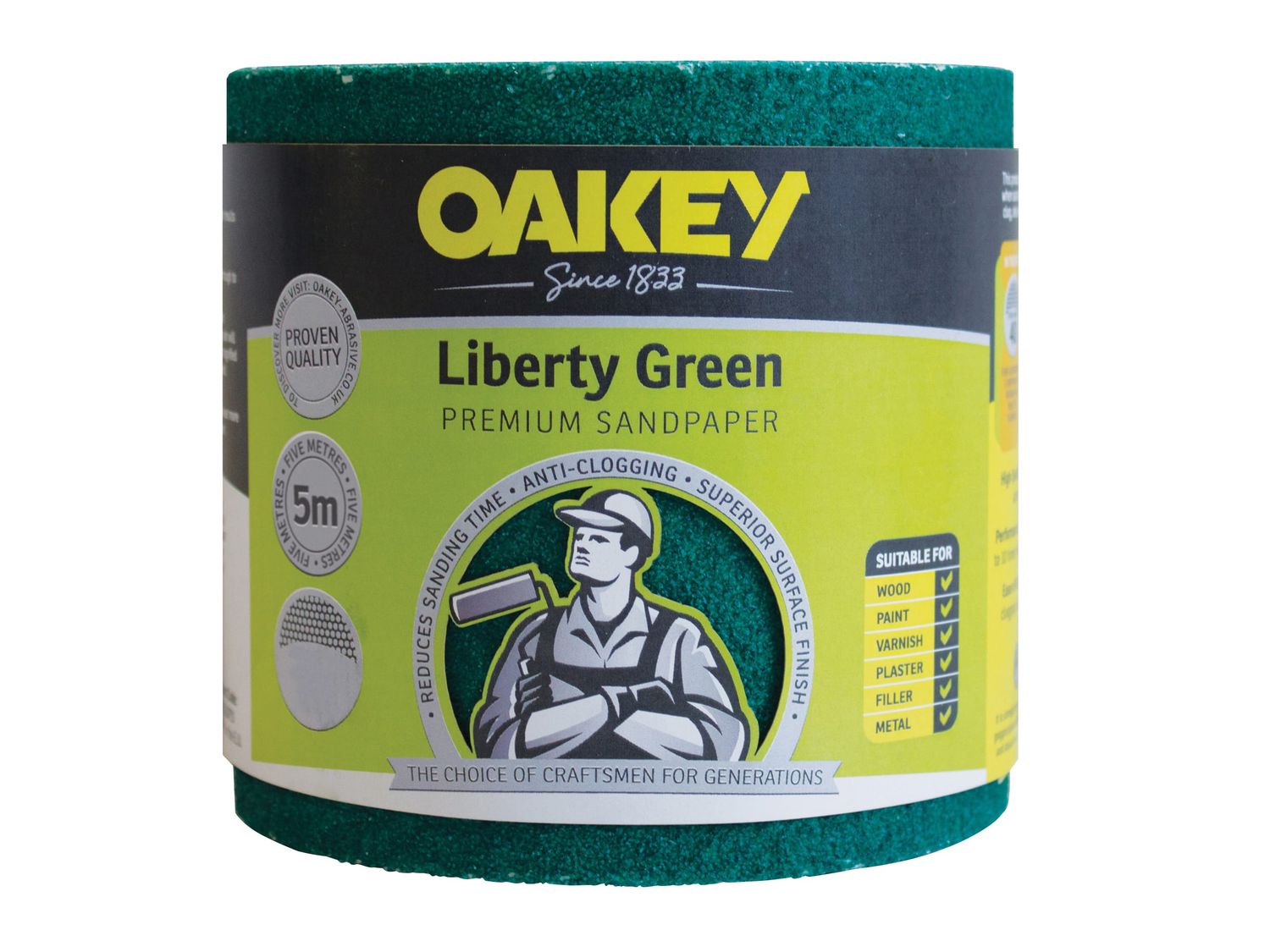 Oakey OAK63913 Liberty Green Sanding Roll 115mm x 5m Coarse 60G