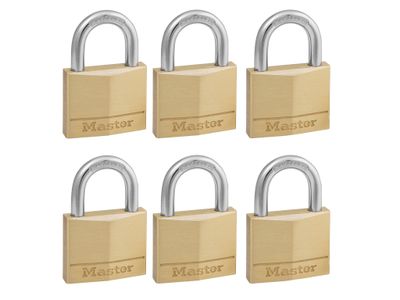 Master Lock MLK140SIX Solid Brass 40mm Padlock 4-Pin - Keyed Alike x 6