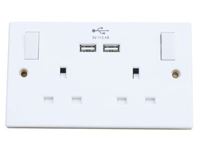 Dencon DCN4410NB Switched Socket 2-Gang + 2 USB Ports 13A