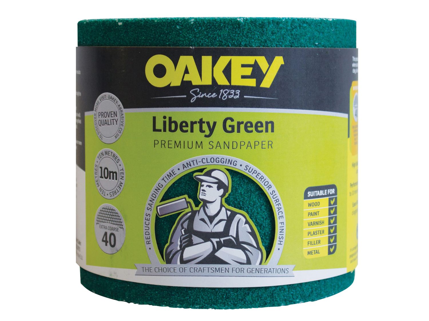 Oakey OAK33219 Liberty Green Sanding Roll 115mm x 10m Extra Coarse 40G