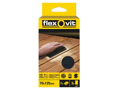 Flexovit FLV56830 Hook &amp; Loop Sanding Block Kit Assorted 70 x 125mm (Pack 3)