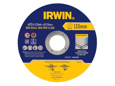 IRWIN IRWIW8082105 Metal Cutting Disc 115 x 1.2 x 22.2mm Tin of 10