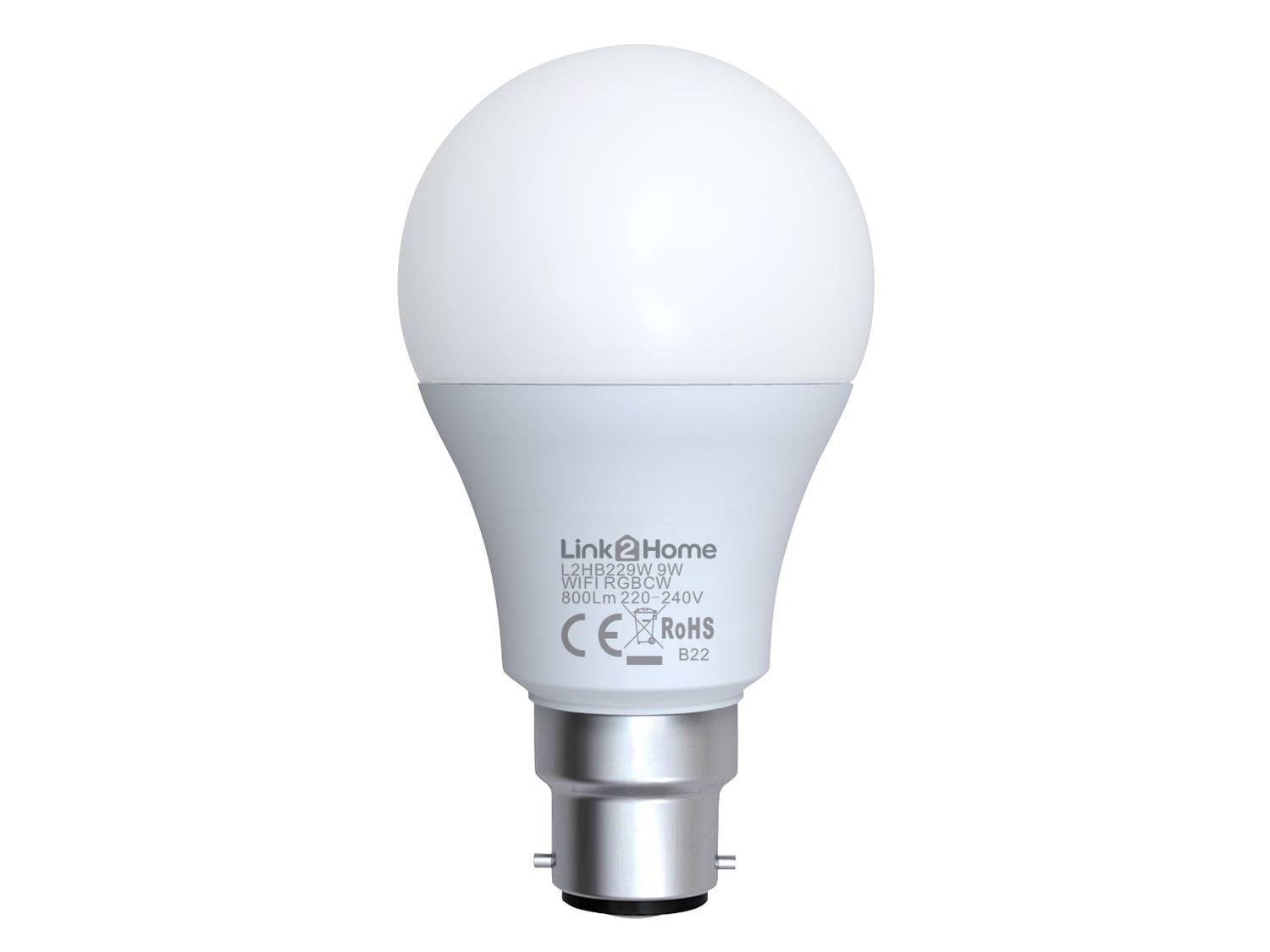 Link2Home LTHB229W Wi-Fi LED BC (B22) Opal GLS Dimmable Bulb, White + RGB 800 lm 9W