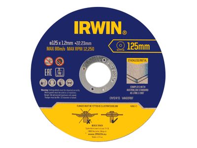IRWIN IRWIW8082106 Metal Cutting Disc 125 x 1.2 x 22.2mm Tin of 10
