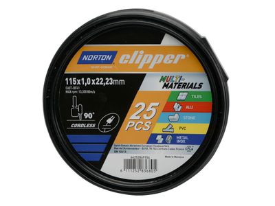 Norton Clipper CLI849154 Clipper Multi-Material Cutting Discs 115 x 22.23mm (Tub of 25)