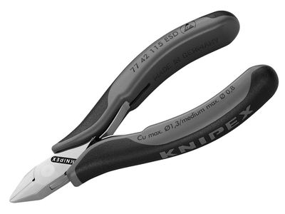 Knipex KPX7742ESD ESD Electronics Diagonal Cutters - Pointed Head Flush Cut Non Bevelled 115mm