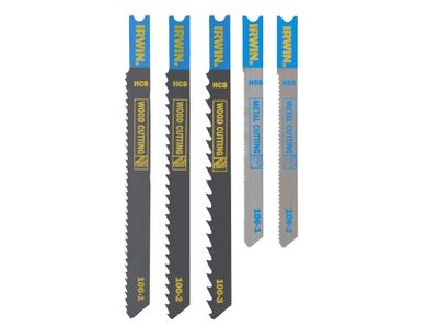 IRWIN IRWIW1014502 HCS/HSS U-Shank Jigsaw Blade Set, 5 Piece