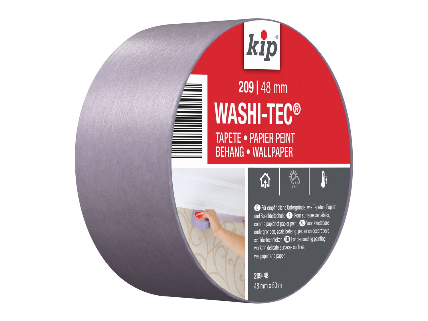 KIP KIP222547 209 Premium Low Tack WASHI-TEC Masking Tape 48mm x 50m