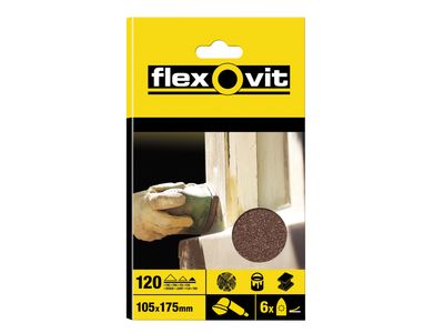 Flexovit FLV26405 Detail Hook &amp; Loop Sanding Sheets 105x175mm Fine 120G (Pack 6)