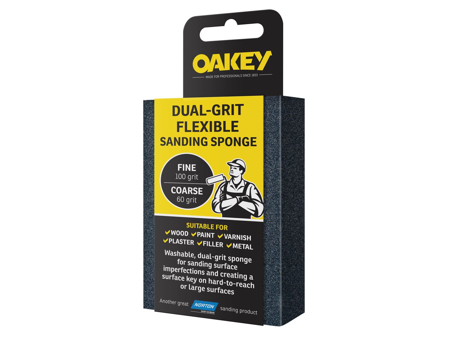 Oakey OAK58593 Dual-Grit Flexible Sanding Sponge Fine/Coarse