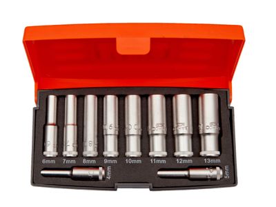 Bahco BAHS0810L S0810L 1/4in Drive Deep Socket Set, 10 Piece