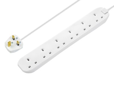 Masterplug MSTBSG210 Extension Lead 240V 6-Gang 13A White 2m