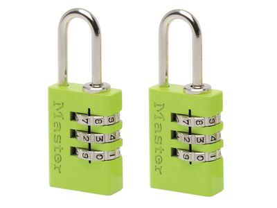 Master Lock MLK7620TCOL Aluminium  3-Digit Combination 20mm Padlock Colour x 2