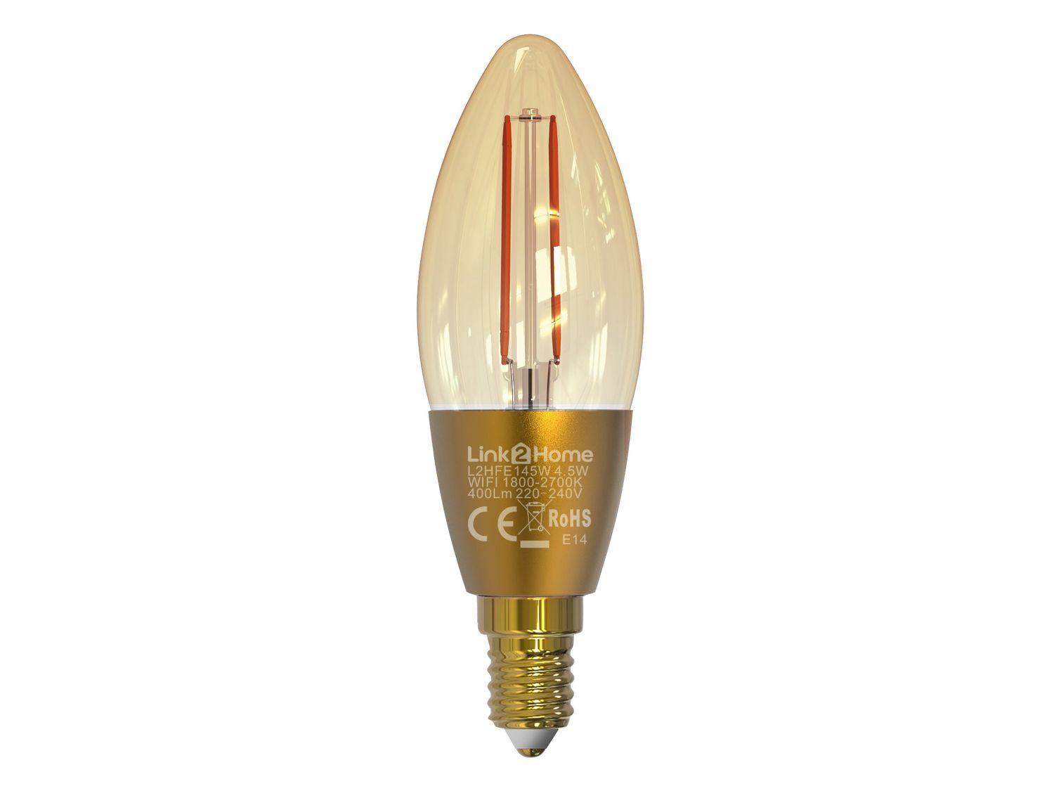 Link2Home LTHFE145W Wi-Fi LED SES (E14) Candle Filament Dimmable Bulb, White 400 lm 4.5W