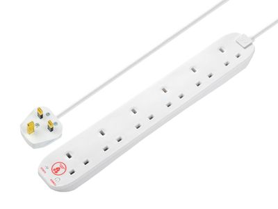 Masterplug MSTSRG6210 Extension Lead 240V 6-Gang 13A White Surge Protected 2m