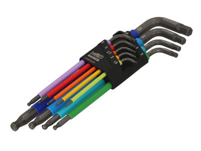Bahco BAHC1997LM9P C1997LM/9P Metric Long Ball End Coloured Hex L-Key Set, 9 Piece