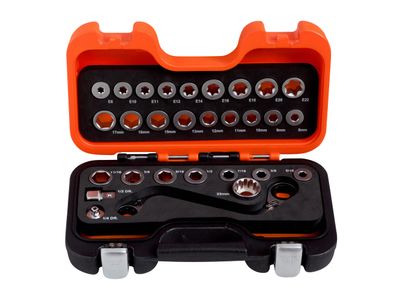 Bahco BAH1320SRM29 S Type Ratchet Ring Wrench &amp; Adaptor Set, 29 Piece