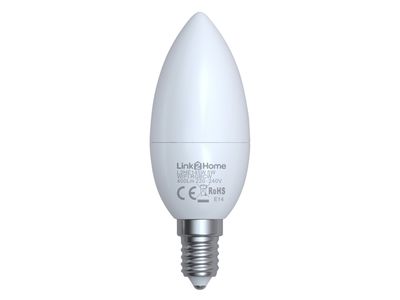 Link2Home LTHE145W Wi-Fi LED SES (E14) Opal Candle Dimmable Bulb, White + RGB 400 lm 5W